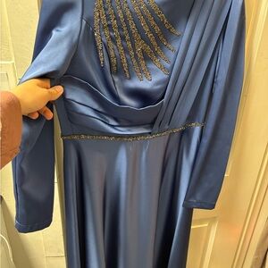 Elegant Blue Evening Dress with dark grey detailing